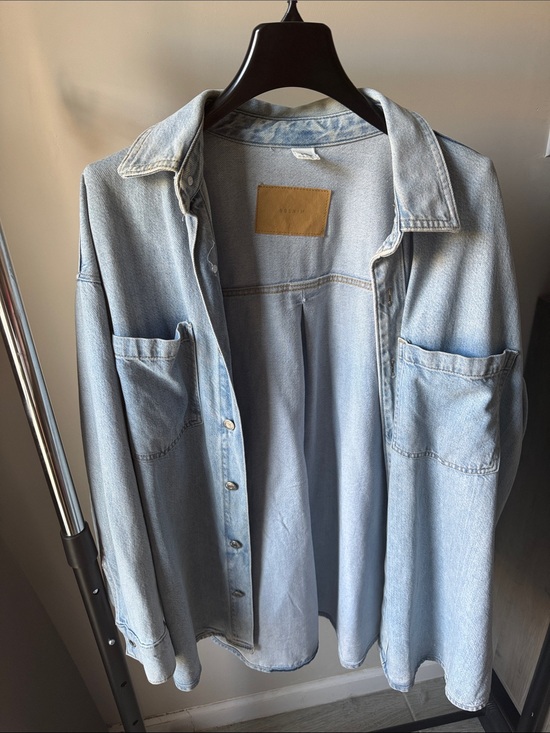 H&M Jackets & Blazers - H&M Light Blue Relaxed Denim Shirt Jacket